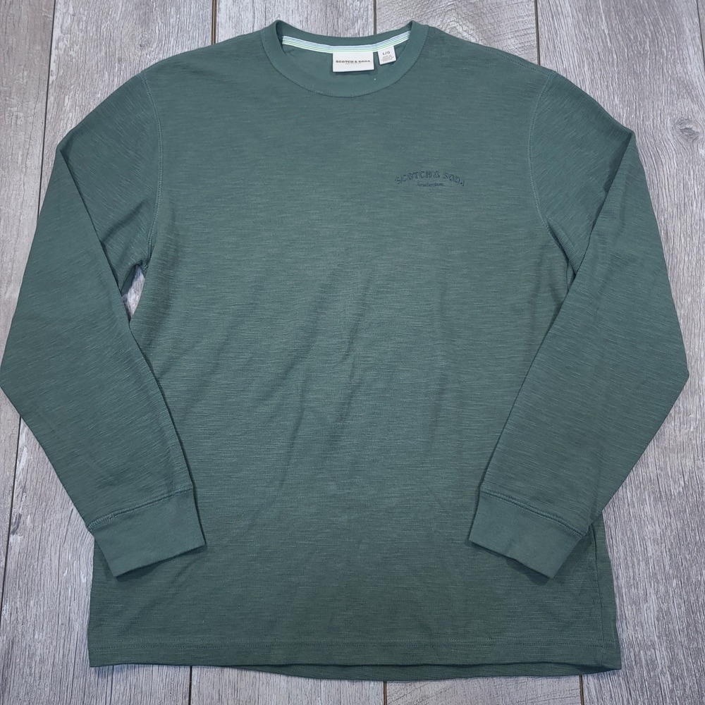 Scotch & Soda Long Sleeve T-Shirt Mens Large Green Slub Jersey Embroidered Logo